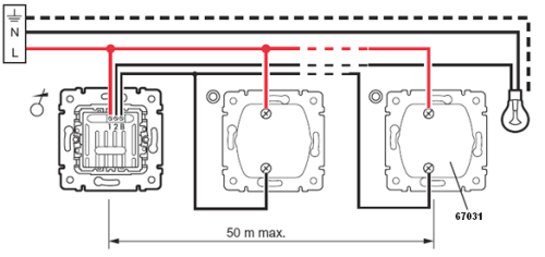 Схема подключения диммера проходного 67084 с кнопкой Легранд